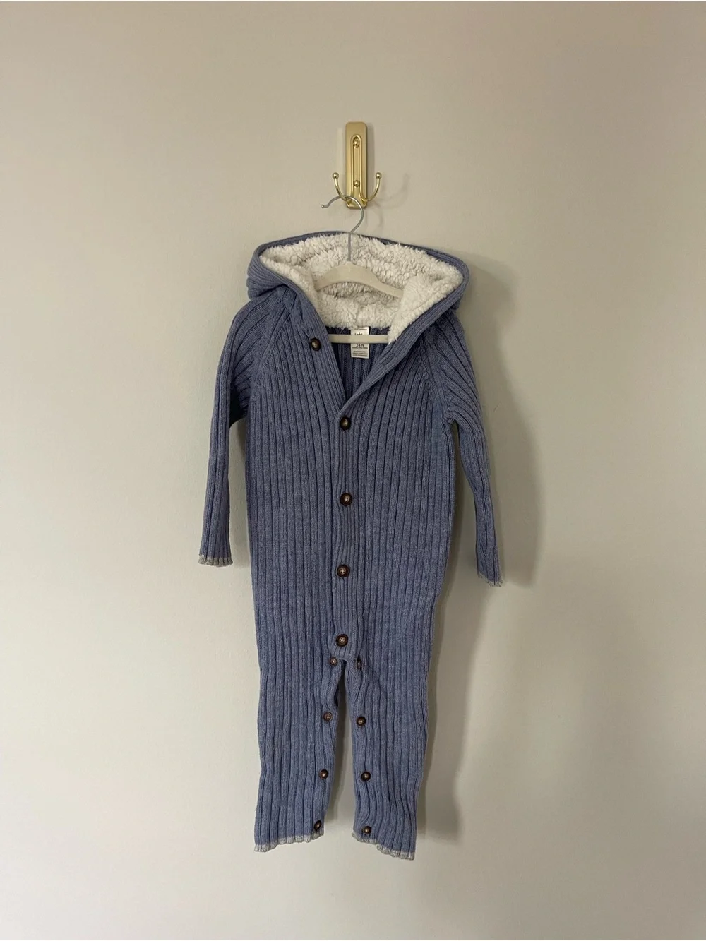 OshKosh B'gosh Blue Hooded Knit One-Piece with Sherpa Lining